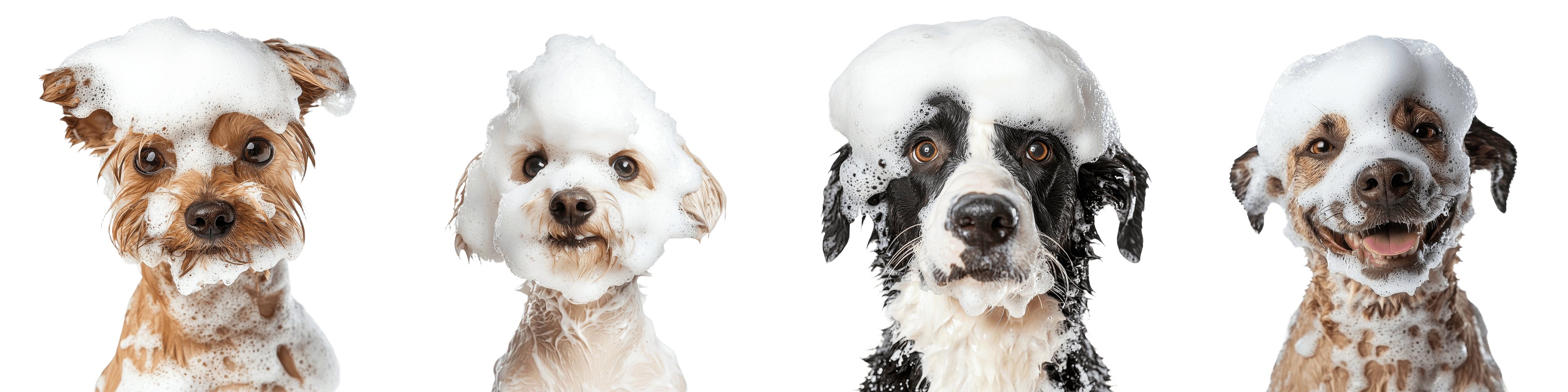 Chiens joyeux couverts de mousse – La Pagaille, salon de toilettage à Montréal